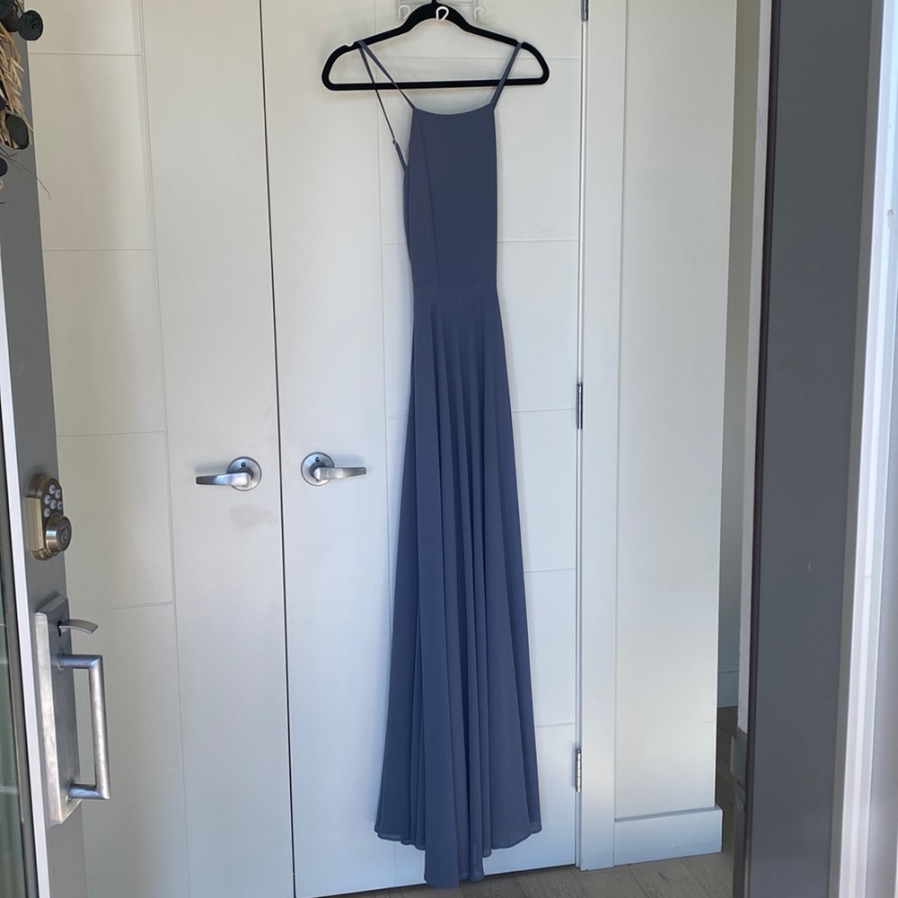 Beautiful backless dark blue maxi dress. Perfect for weddings. Gently used.
